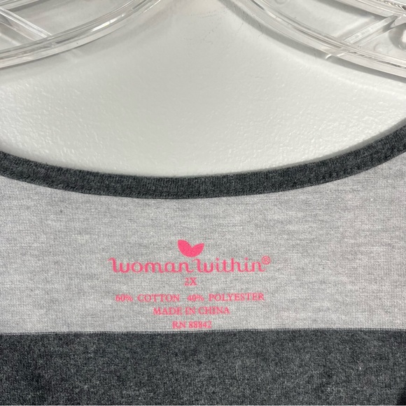 Woman Within Gray & Pink Striped Layered Look Long Sleeve Top Plus Size 2X - Picture 4 of 4